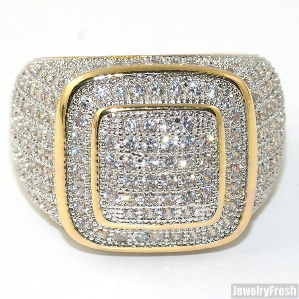 Diamante Micropave 360 CZ Lab Made Gold Mens Ring 