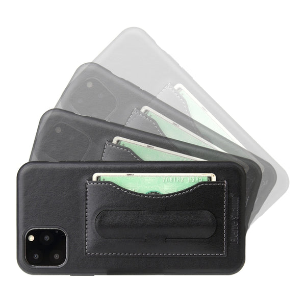 For iPhone 11 Pro Max Fierre Shann Full Coverage Protective Leather Case with Holder & Car...(Black)