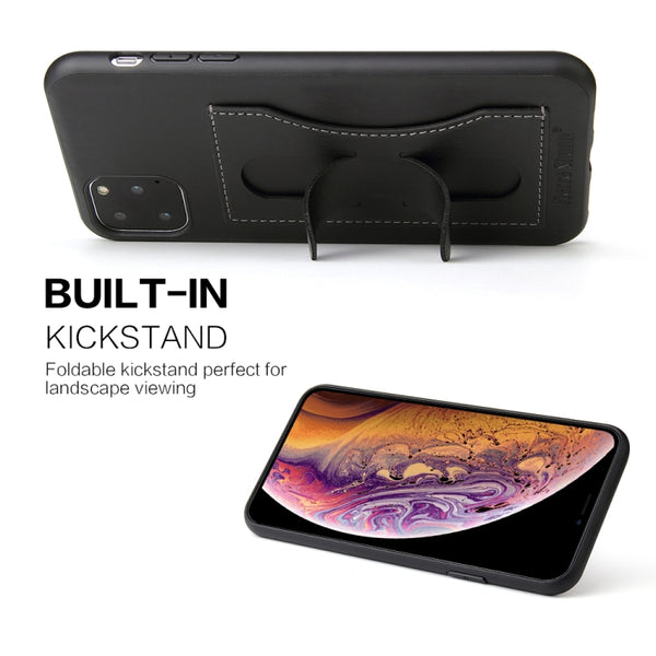 For iPhone 11 Pro Max Fierre Shann Full Coverage Protective Leather Case with Holder & Car...(Black)