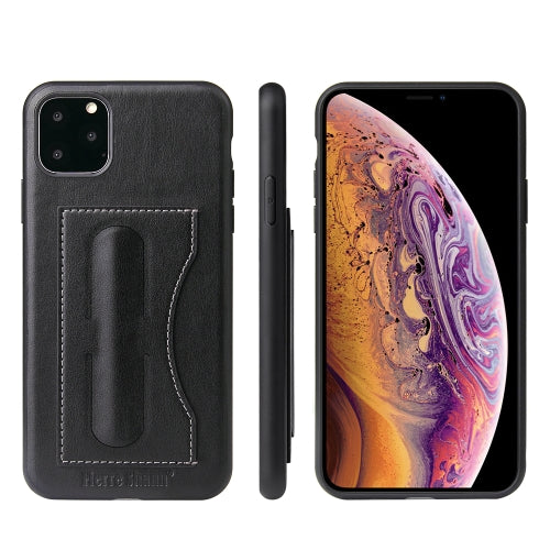 For iPhone 11 Pro Max Fierre Shann Full Coverage Protective Leather Case with Holder & Car...(Black)