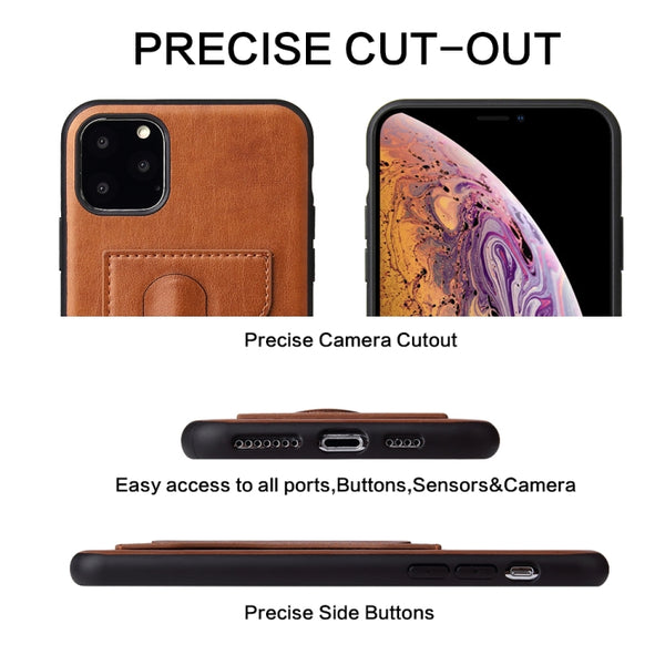 For iPhone 11 Pro Max Fierre Shann Full Coverage Protective Leather Case with Holder & Car...(Brown)