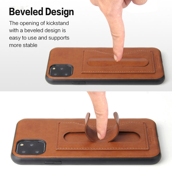 For iPhone 11 Pro Max Fierre Shann Full Coverage Protective Leather Case with Holder & Car...(Brown)