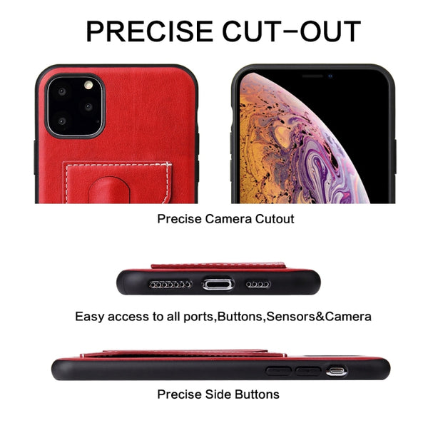 For iPhone 11 Pro Max Fierre Shann Full Coverage Protective Leather Case with Holder & Card ...(Red)