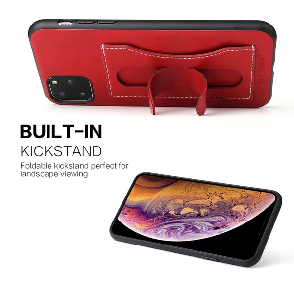 For iPhone 11 Pro Max Fierre Shann Full Coverage Protective Leather Case with Holder & Card ...(Red)