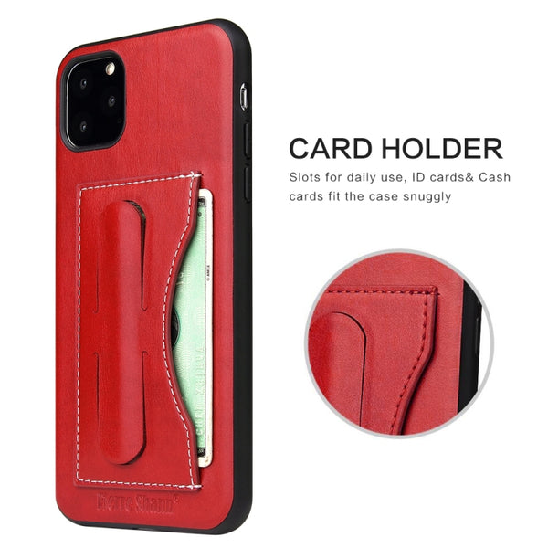 For iPhone 11 Pro Max Fierre Shann Full Coverage Protective Leather Case with Holder & Card ...(Red)