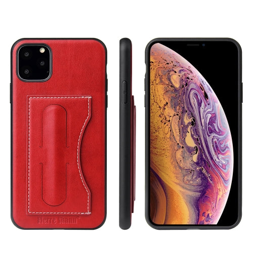 For iPhone 11 Pro Max Fierre Shann Full Coverage Protective Leather Case with Holder & Card ...(Red)