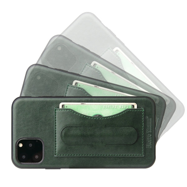 For iPhone 11 Pro Max Fierre Shann Full Coverage Protective Leather Case with Holder & Car...(Green)