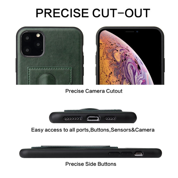 For iPhone 11 Pro Max Fierre Shann Full Coverage Protective Leather Case with Holder & Car...(Green)