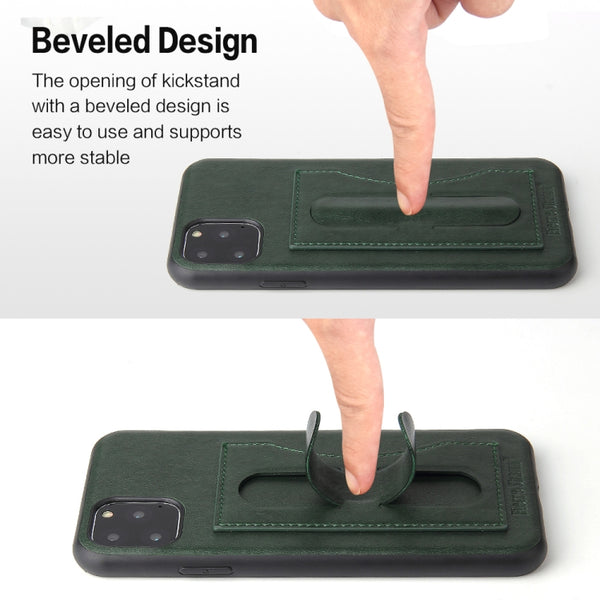 For iPhone 11 Pro Max Fierre Shann Full Coverage Protective Leather Case with Holder & Car...(Green)