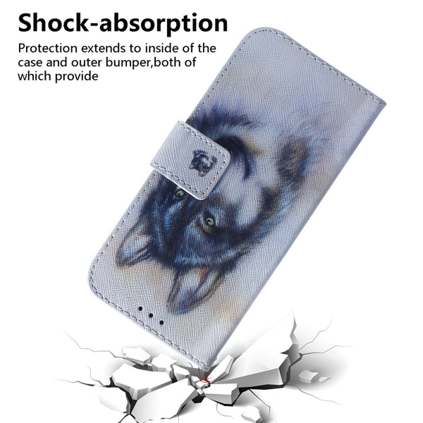 For iPhone 11 Pro 3D Colored Drawing Horizontal Flip Leather Case, with Holder & Card...(White Wolf)