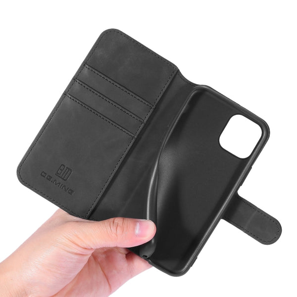 DG.MING Retro Oil Side Horizontal Flip Case with Holder & Card Slots & Wallet for iPhone 1...(Black)