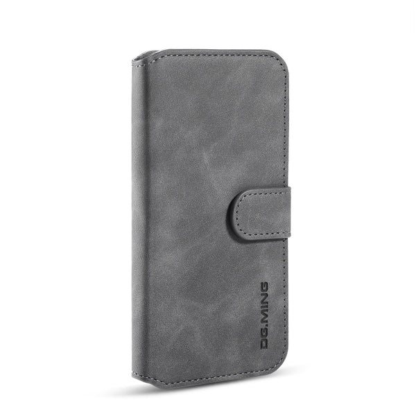 DG.MING Retro Oil Side Horizontal Flip Case with Holder & Card Slots & Wallet for iPhone 11...(Grey)