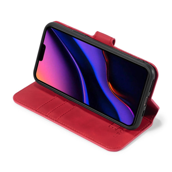 DG.MING Retro Oil Side Horizontal Flip Case with Holder & Card Slots & Wallet for iPhone 11 ...(Red)