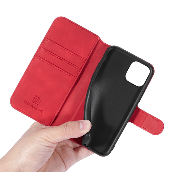 DG.MING Retro Oil Side Horizontal Flip Case with Holder & Card Slots & Wallet for iPhone 11 ...(Red)