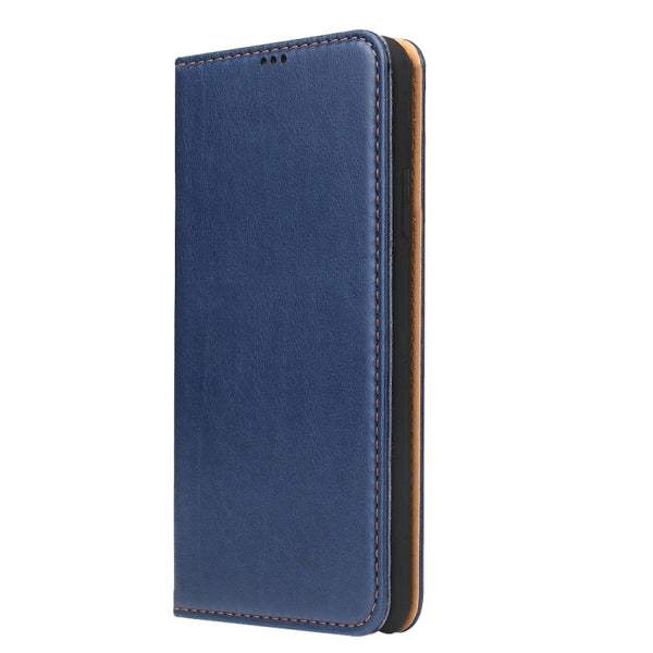 Fierre Shann PU Genuine Leather Texture Horizontal Flip Leather Case with Holder & Card Slo...(Blue)