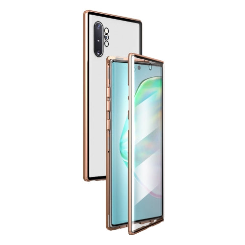 For Samsung Galaxy Note10 Magnetic Metal Frame Double-sided Tempered Glass Case(Gold)