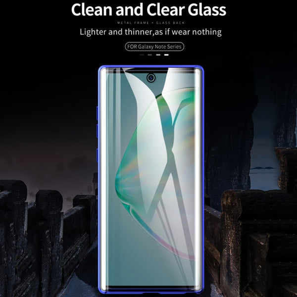 For Samsung Galaxy Note10 Magnetic Metal Frame Double-sided Tempered Glass Case(Blue Purple)