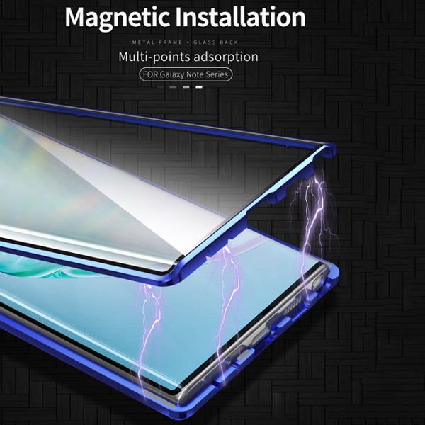 For Samsung Galaxy Note10 Magnetic Metal Frame Double-sided Tempered Glass Case(Blue Purple)