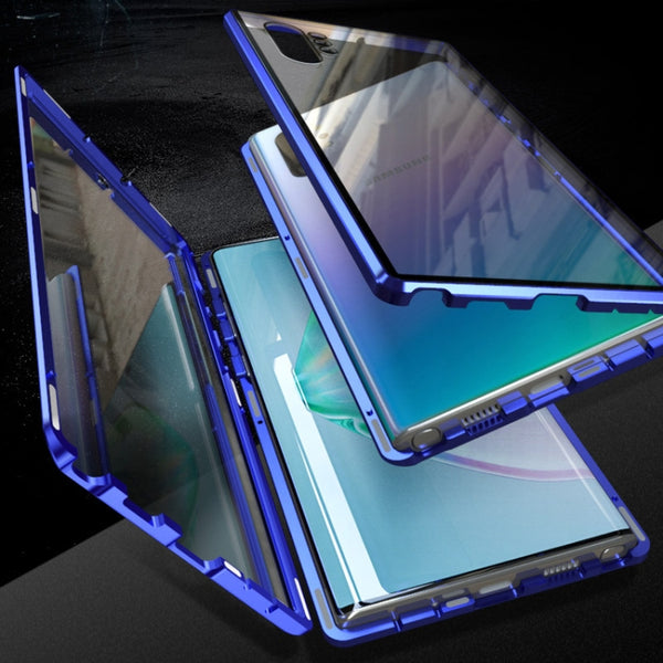 For Samsung Galaxy Note10 Magnetic Metal Frame Double-sided Tempered Glass Case(Blue Purple)