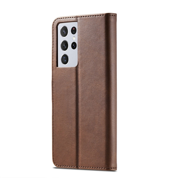 For Samsung Galaxy S21 Ultra 5G LC.IMEEKE Calf Texture Horizontal Flip Leather Case with H...(Brown)