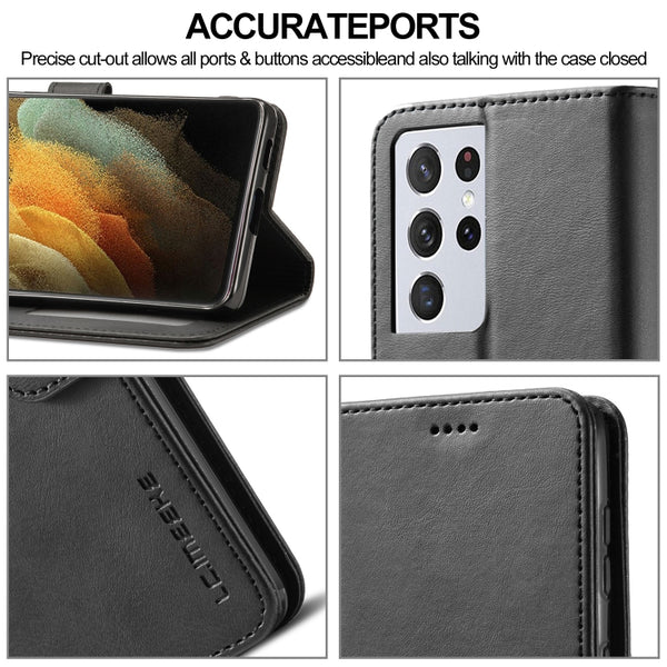 For Samsung Galaxy S21 Ultra 5G LC.IMEEKE Calf Texture Horizontal Flip Leather Case with H...(Black)