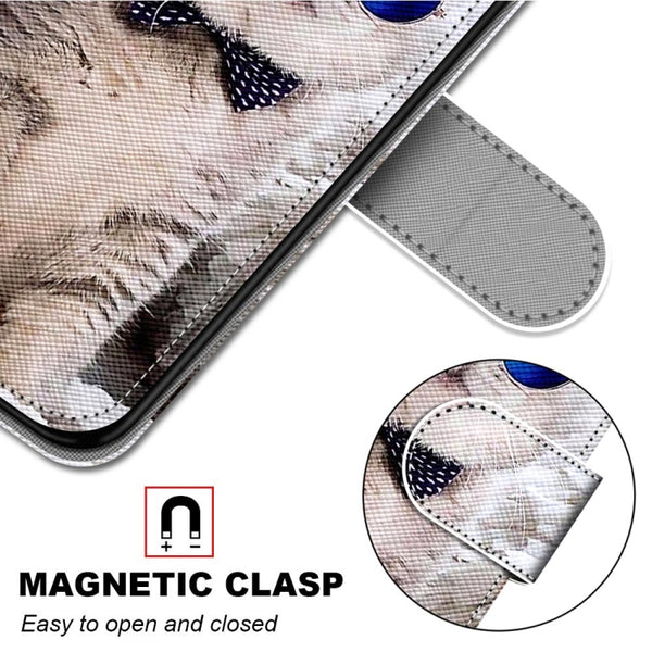 For Samsung Galaxy A8 2018 Coloured Drawing Cross Texture Horizontal...(Oblique Hat Blue Mirror Cat)