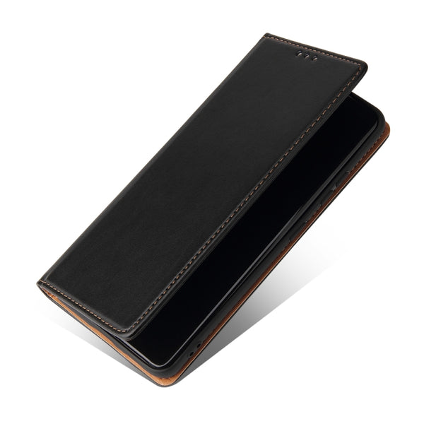 For Samsung Galaxy S21 Ultra 5G Fierre Shann PU Genuine Leather Texture Horizontal Flip Le...(Black)