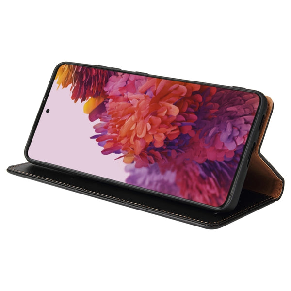 For Samsung Galaxy S21 Ultra 5G Fierre Shann PU Genuine Leather Texture Horizontal Flip Le...(Black)