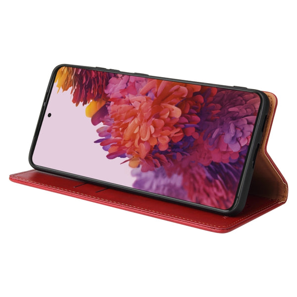 For Samsung Galaxy S21 Ultra 5G Fierre Shann PU Genuine Leather Texture Horizontal Flip Leat...(Red)