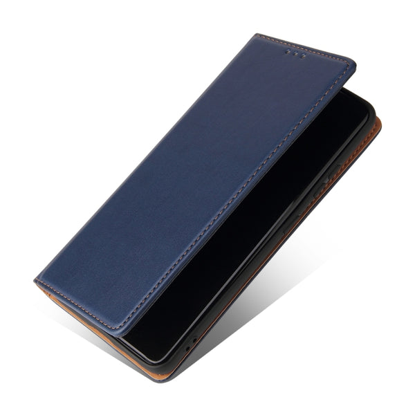 For Samsung Galaxy S21 Ultra 5G Fierre Shann PU Genuine Leather Texture Horizontal Flip Lea...(Blue)