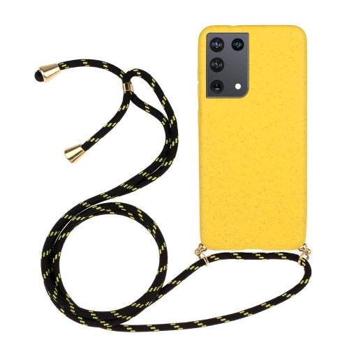 For Samsung Galaxy S21 Ultra 5G Wheat Straw Material TPU Protective Case with Lanyard(Yellow)