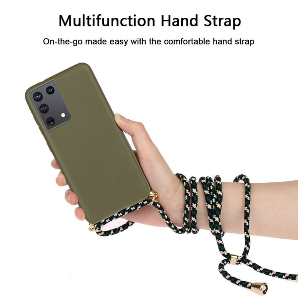 For Samsung Galaxy S21 Ultra 5G Wheat Straw Material TPU Protective Case with Lanyard(Army Green)