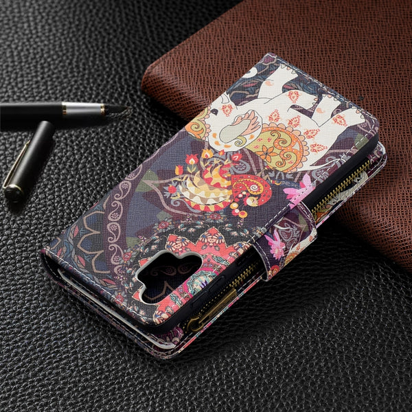 For Samsung Galaxy A32 5G Colored Drawing Pattern Zipper Horizontal Flip Leathe...(Flower Elephants)