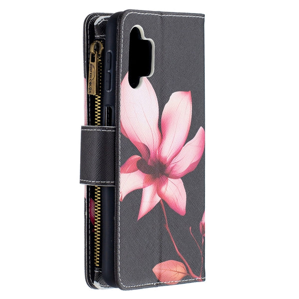 For Samsung Galaxy A32 5G Colored Drawing Pattern Zipper Horizontal Flip Leather Case with...(Lotus)