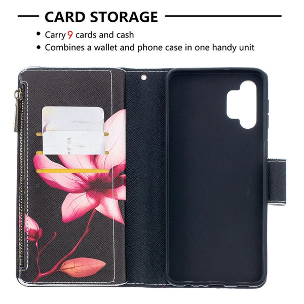 For Samsung Galaxy A32 5G Colored Drawing Pattern Zipper Horizontal Flip Leather Case with...(Lotus)