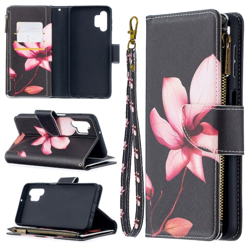 For Samsung Galaxy A32 5G Colored Drawing Pattern Zipper Horizontal Flip Leather Case with...(Lotus)