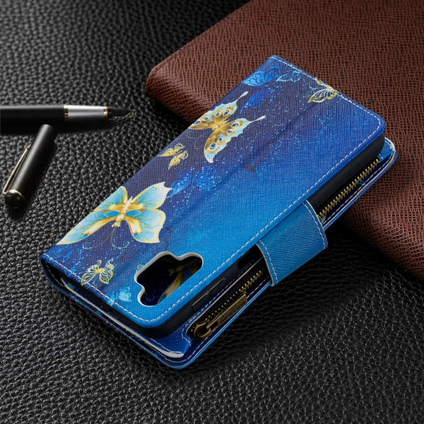 For Samsung Galaxy A32 5G Colored Drawing Pattern Zipper Horizontal Flip Leather ...(Gold Butterfly)