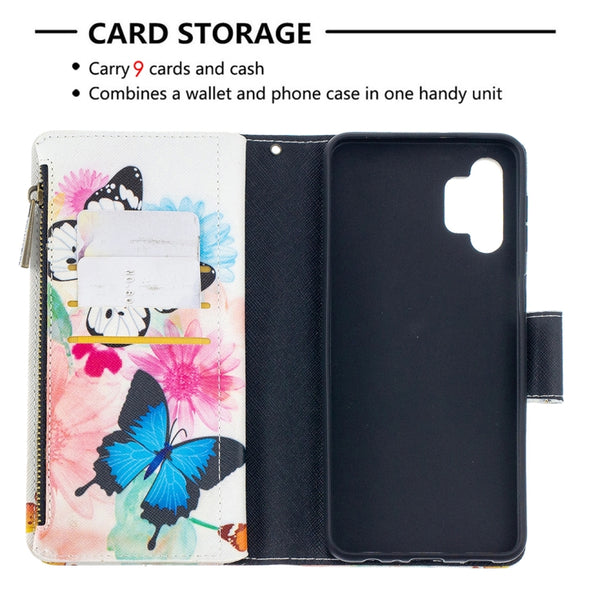 For Samsung Galaxy A32 5G Colored Drawing Pattern Zipper Horizontal Flip Leather...(Two Butterflies)