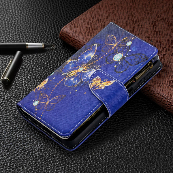 For Samsung Galaxy A32 5G Colored Drawing Pattern Zipper Horizontal Flip Leathe...(Purple Butterfly)