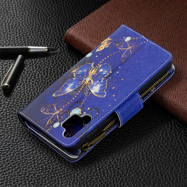 For Samsung Galaxy A32 5G Colored Drawing Pattern Zipper Horizontal Flip Leathe...(Purple Butterfly)