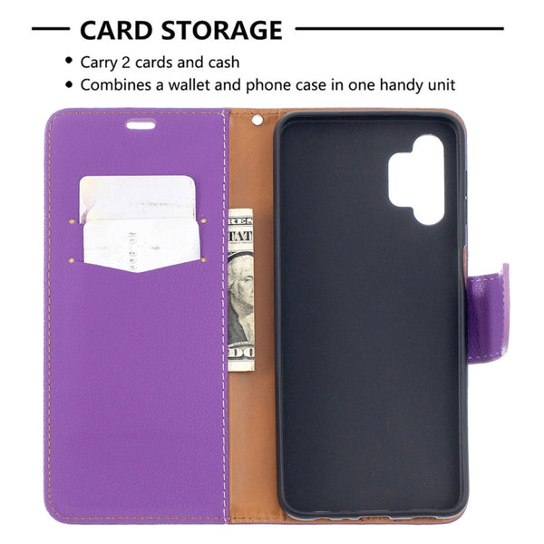 For Samsung Galaxy A32 5G Litchi Texture Pure Color Horizontal Flip PU Leather Case with ...(Purple)