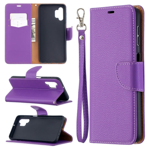 For Samsung Galaxy A32 5G Litchi Texture Pure Color Horizontal Flip PU Leather Case with ...(Purple)