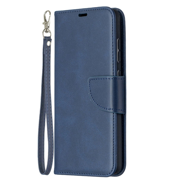 For Samsung Galaxy A52 5G Retro Lambskin Texture Pure Color Horizontal Flip PU Leather Case...(Blue)