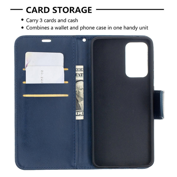 For Samsung Galaxy A52 5G Retro Lambskin Texture Pure Color Horizontal Flip PU Leather Case...(Blue)