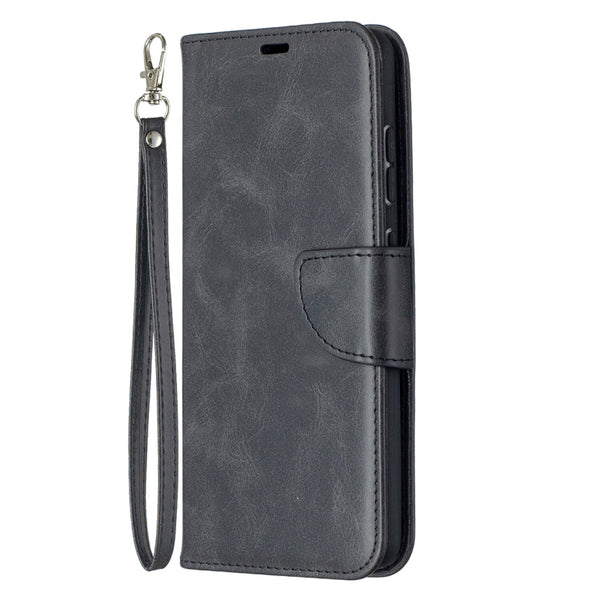 For Samsung Galaxy A52 5G Retro Lambskin Texture Pure Color Horizontal Flip PU Leather Cas...(Black)