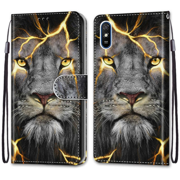 For Xiaomi Redmi 9A Coloured Drawing Cross Texture Horizontal Flip PU Leather Case ...(Fission Lion)