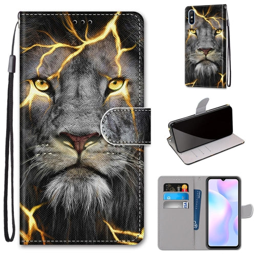 For Xiaomi Redmi 9A Coloured Drawing Cross Texture Horizontal Flip PU Leather Case ...(Fission Lion)