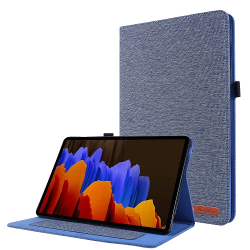 For Samsung Galaxy Tab S8 Tab S8 Plus Tab S7 FE Tab S7 T970 Horizontal Flip TPU Fabric...(Dark Blue)