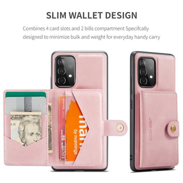 For Samsung Galaxy A52 5G 4G JEEHOOD Retro Magnetic Detachable Protective Case with Wallet ...(Pink)