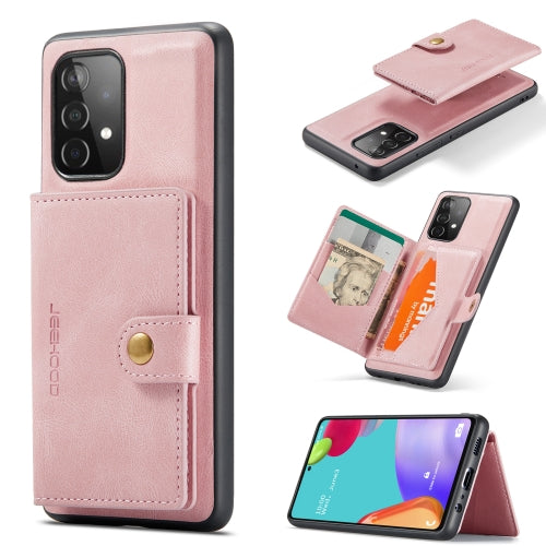 For Samsung Galaxy A52 5G 4G JEEHOOD Retro Magnetic Detachable Protective Case with Wallet ...(Pink)